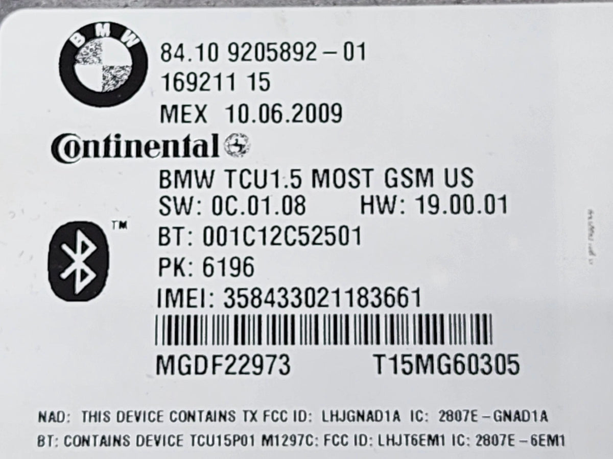 BMW E60 E61 E63 E64 E70 E71 – Telematics Control Module GSM – OEM 84109205892 (Tested, NLA)
